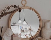 Retro art rattan mirror handmade round hanging mirror