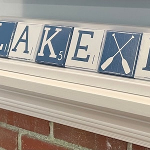 Lake House Decor, Lake Life Shelf Sign, lake house decor, Scrabble Tiles with Wood Holder, Lake Life,  Housewarming Gift, Lake Plaque