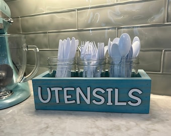 Pojemnik na sztućce, letnia dekoracja, prezent na parapetówkę, pojemnik na przybory kuchenne w słoikach typu Mason, pojemnik na przybory kuchenne, pojemnik na sztućce, organizer, pojemnik na sztućce,