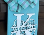 Monogram sign for front door, Wood Monogrammed Initial Door Hanger, Door Tags, Personalized Door Hanger, Mother 39 s Day Gift