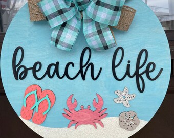 Decoración de puerta de playa, vida de playa, letrero de playa, decoración costera, letrero de bienvenida con letras 3D, letrero de suspensión de puerta de vida de playa, regalo del día de la madre
