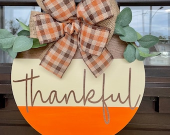 Fall Door Hanger | Thankful Door Hanger | Thanksgiving Decor | Fall Decor | Round Welcome Sign | Welcome Door Hanger | Farmhouse Decor |