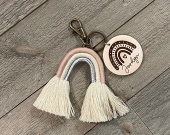 Custom keychain, Diaper Bag Name Tag, Book Bag Name Tag, Boho rainbow Keychain, Teacher Appreciation, Gift for her, Gift for mom