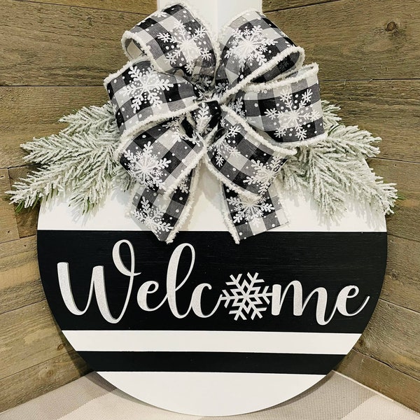 Winter Door Hanger | Snowflake Door Hanger | 3D letters Holiday Door Decor | 3-D Round Welcome Sign | Welcome Door Hanger |