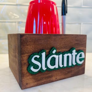 Plastic Cup Holder with Marker, Saint Patrick&#39;s Day, Slainte , Cup Holder, Wood Cup Holder, Cup Organizer for BBQ , Housewarming Gift