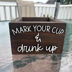 Cup Holder with Marker, Mark Your Cup & Drink Up, Plastic Cup Holder, Wood Cup Holder, Cup Organizer for BBQ , Housewarming Gift