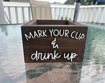 Cup Holder with Marker, Mark Your Cup & Drink Up,Plastic Cup Holder, Wood Cup Holder,Cup Organizer for BBQ,Housewarming Gift, Christmas Gift