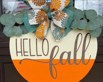 Hello Fall Door Hanger | Fall Door Hanger | Fall Door Decor | Round Welcome Sign | Realtor Closing Gift Sign | Fall Door Hanger | Fall Decor