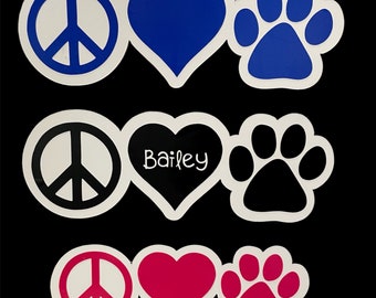 refrigerator magnet, peace love dogs magnet,  custom dog decor, magnet for, peace love magnet, paw print, dog magnet