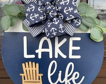 Lake Life, 3D Lake Life Round Door Hanger, lake decor, Adirondack chair Sign, Welcome Door Hanger, Realtor Closing Gift Sign, Housewarming