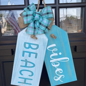 Beach Vibes / Etiqueta de puerta de madera grande / Colgador de puerta / Decoración de playa / Colgador de puerta de playa / Casa de campo / Decoración de puerta / Regalo de inauguración de la casa