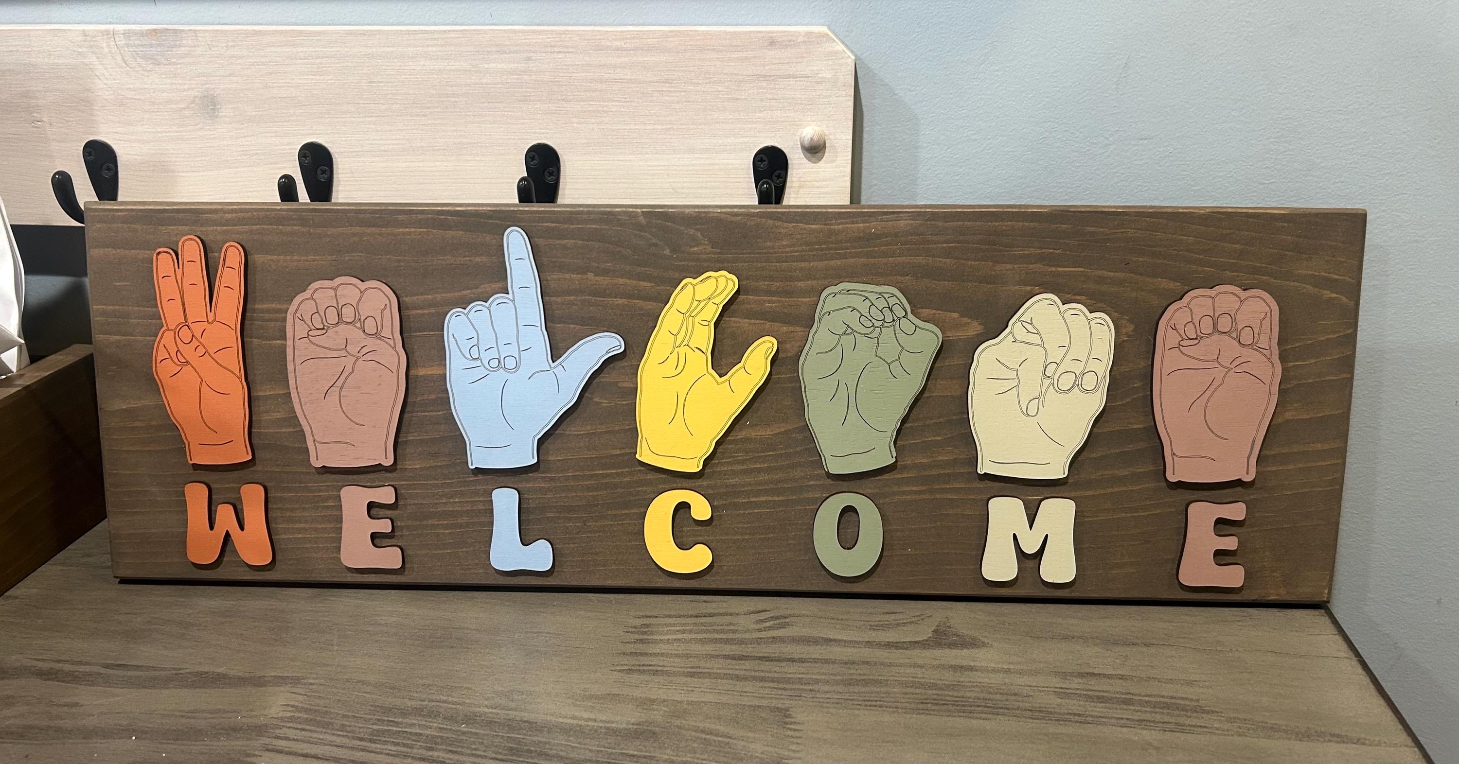 BOHO ASL Welcome Sign, Handcrafted Wood Sign, ASL Teacher Gift, Sign ...