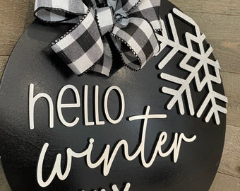 Winter Deur Hanger, Hallo Winter, Glitter Sneeuwvlok Deur Hanger, 3D letters Vakantie Deur Decor, 3-D Ronde Welkom Teken, Welkom Deur Hanger