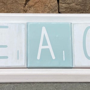 BEACH Sign Large Scrabble Tiles with Wood Holder Mothers Day Gift Housewarming Gift Summer Beach Plaque Realtor Gift image 3