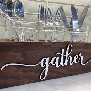 Silverware Caddy, Thanksgiving decor, 3D Wood and Mason Jar Utensil Holder, Utensils Caddy, Silverware Holder, Organizer, Flatware Holder
