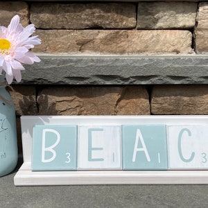 BEACH Sign Large Scrabble Tiles with Wood Holder Mothers Day Gift Housewarming Gift Summer Beach Plaque Realtor Gift image 2