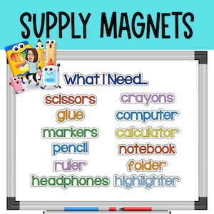 Teacher Supply Magnets, Teacher Magnets, Magnets for Classroom, What I need,  Student Organization, Chalkboard Magnets,  Magnetic Whiteboard