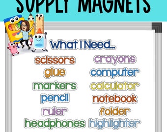 Teacher Supply Magnets, Teacher Magnets, Magnets for Classroom, What I need,  Student Organization, Chalkboard Magnets,  Magnetic Whiteboard