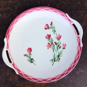 French vintage Limoges porcelain cake plate, white and pink porcelain, vintage home decor, antique cake plate with roses, Limoges pie dish