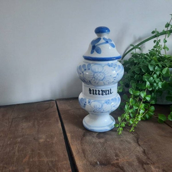 Antique apothecary pot for basswood, ancient handpainted pharmacy herbal pot, old medicine jar, cabinet of curiosities, vintage pharmacy