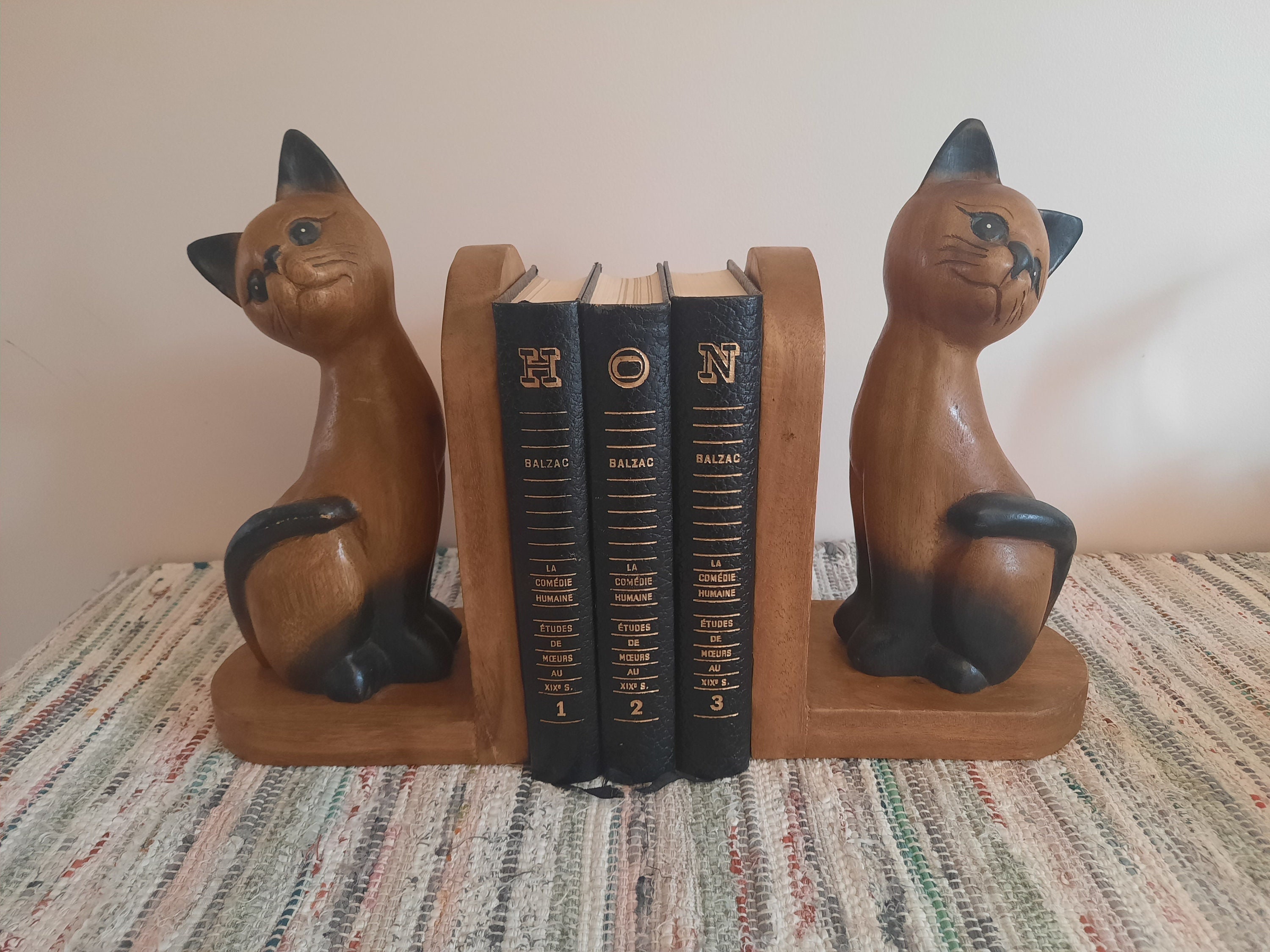 Serre-Livres Vintage Pour Chats, Serre-Livres Siamois en Bois, Animaux, Figurines Siamoises, Cadeau 