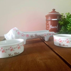 Vintage saucisson dish with olive and butter dish, French pig shaped saucisson dish, cute set of French serving dishes