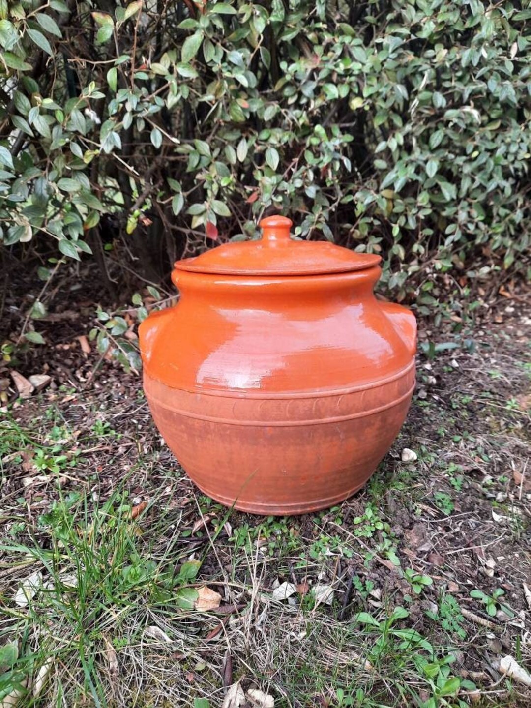 Large French Antique Confit Pot, Rustic French Pot, Terracotta Orange