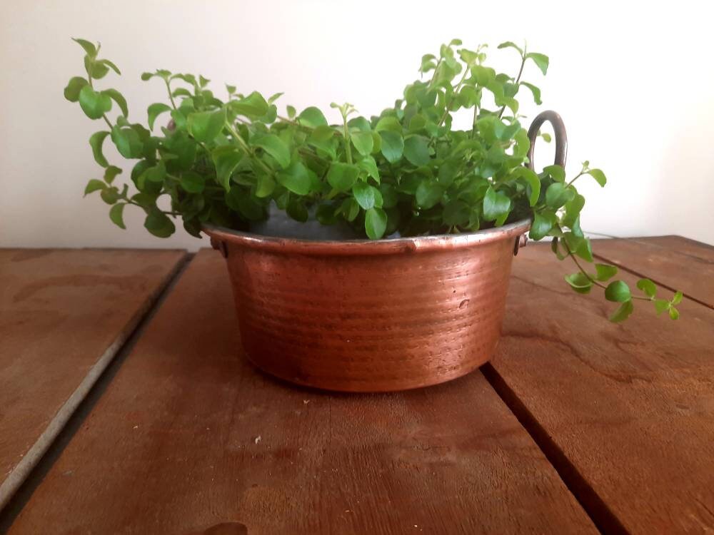 Ancient Copper Planter With Handles, Round Hanging Copper Planter