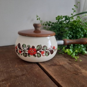 French Vintage Fondue pot, Brown Floral Fondue Pot,  Vintage Ceramic Fondue pot, Vintage Kitchen, cheese lover gift