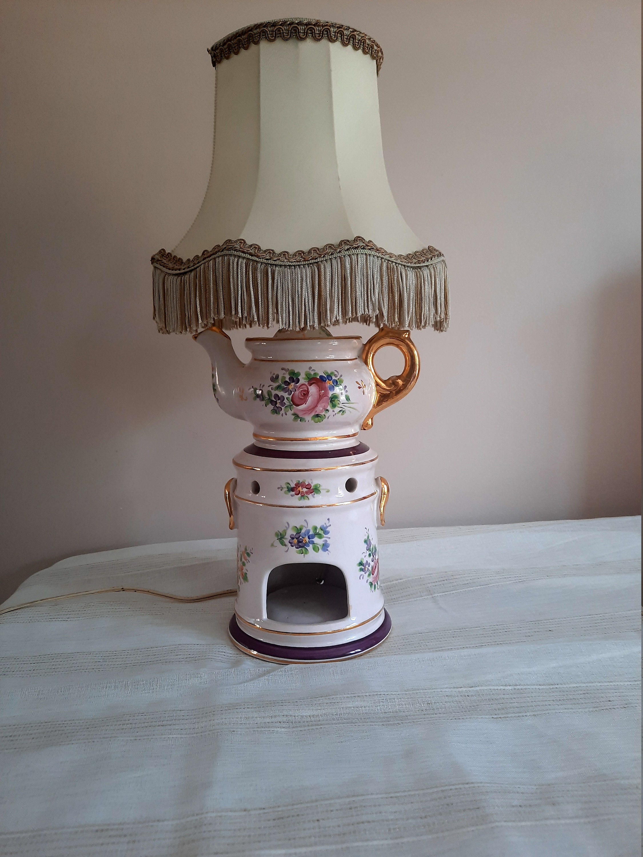 Vintage Teapot Lamp, Candle Warmer Lamp, Fairy Tale Lamp, Porcelaine