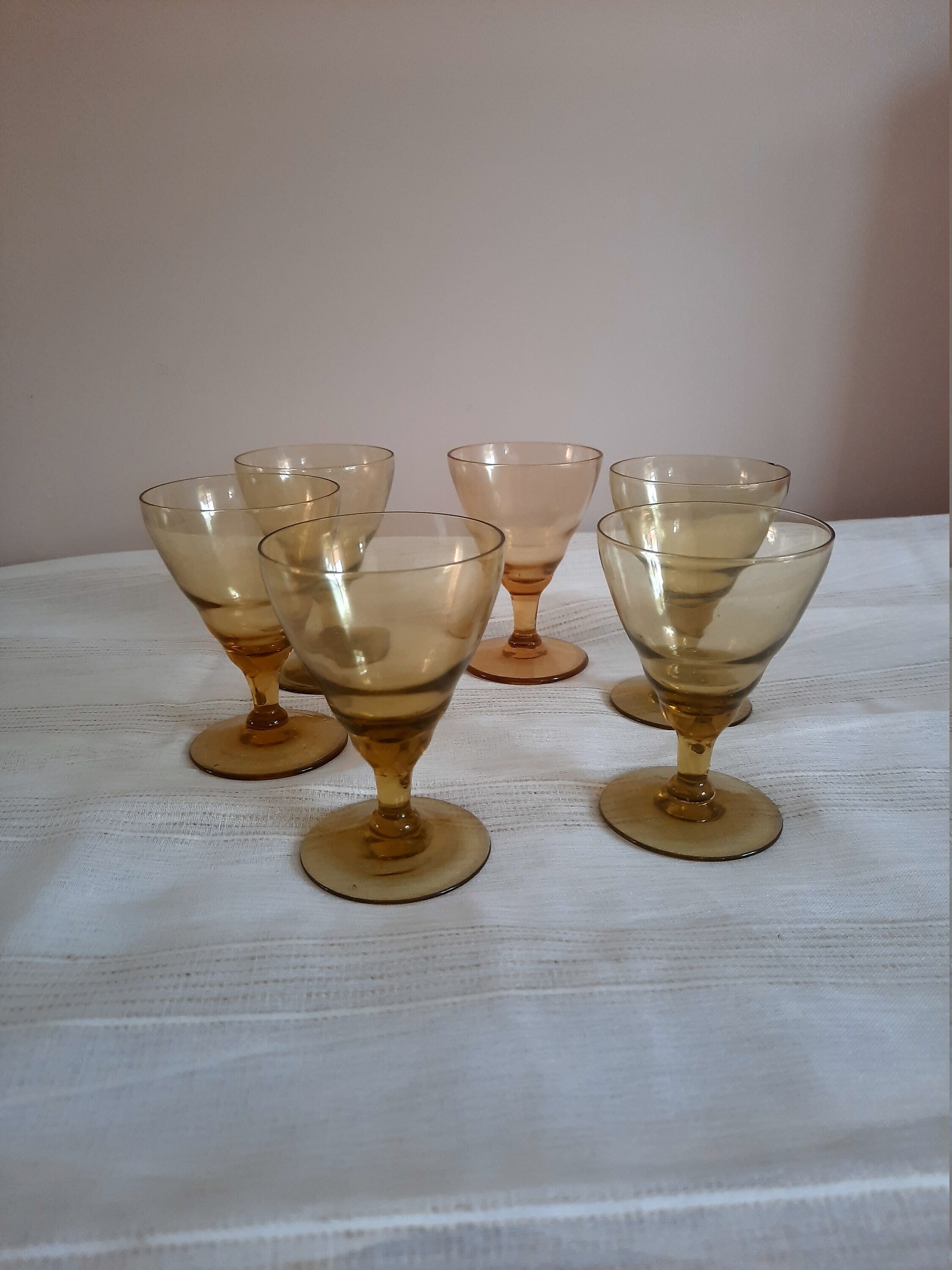 6 Français Smoky Grey Stem Glasses, Verres Vintage, à Liqueur Vaisselle Idée Cadeau Amateur de Vin