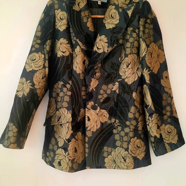 Blazer vintage pour femme, Blazer imprimé avec des roses dorées, Blazer de soirée sophistiqué, Blazer pour une soirée