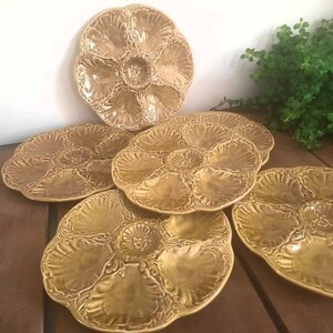 Set of Vintage Oyster Plates, Glazed Oyster Plates from Gien, French Majolica old dishes, French home decor, cottage chic, wall decor