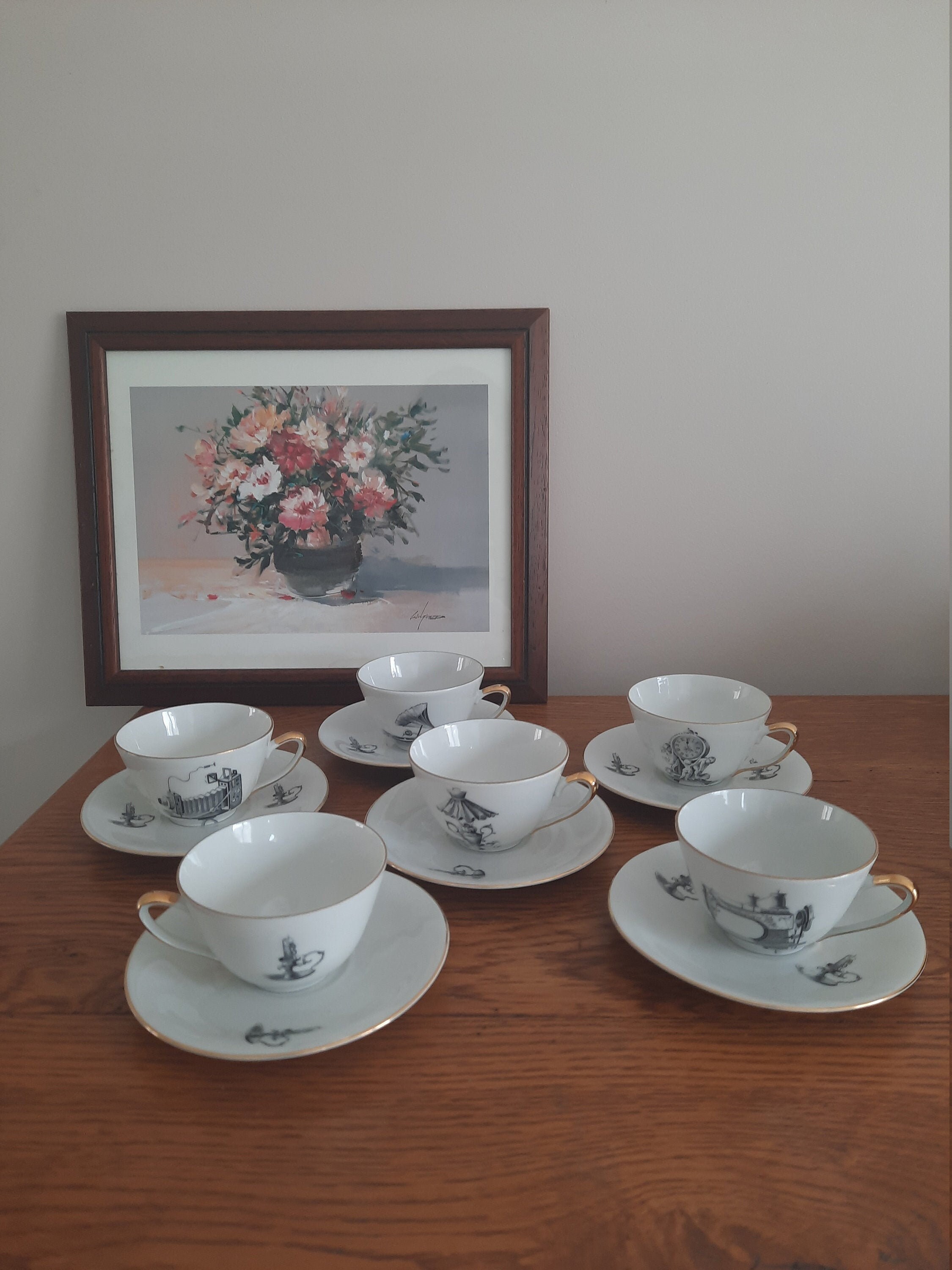 Ensemble Bavarois Antique de Tasses à Thé en Porcelaine Excentrique, Geeky, Ensemble Six Allemandes