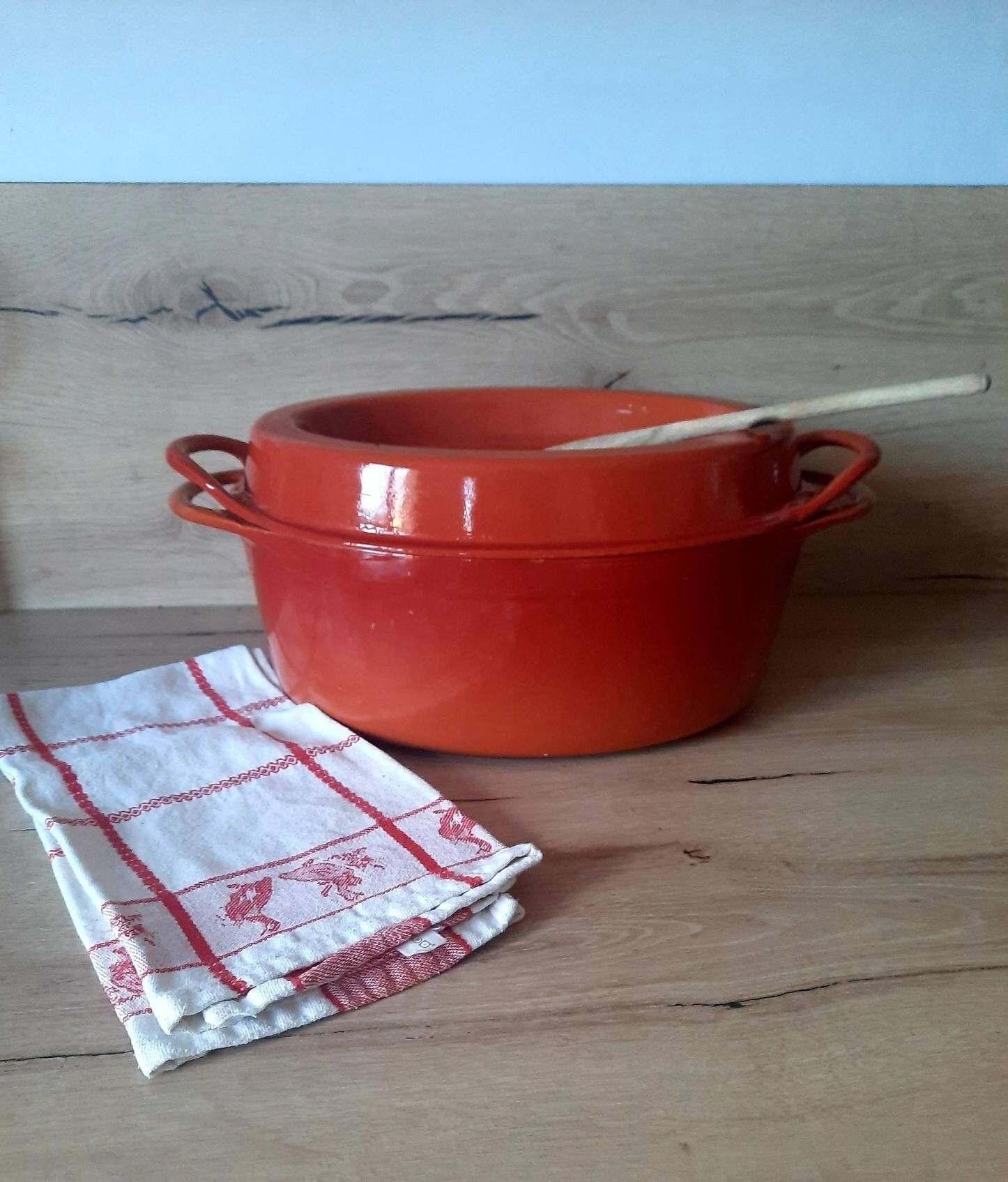 Français Marmite en Fonte, Fonte Le Creuset Doufeu, Ustensiles de Cuisine Vintage, Flamme Orange Brû