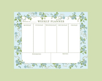 Wochenplaner | Tischplaner | Notizblock Organisation | Hand gezeichnetes Blumenmuster