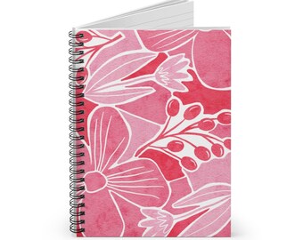 Pink Floral Print Spiral Notebook, Small Lined Notebook, Small Journal Notebook, Pink Notebook, Pretty Notebook, Client Gift, Boss Gift