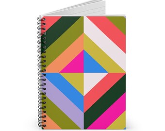 Geometric Print Notebook, Spiral Hardcover Journal, Small Lined Notebook, Colorful Journal, New Job Gift for Her, Thank You Gift for Client