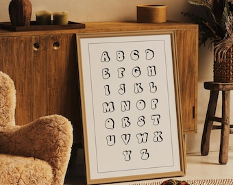 Groovy alfabet kinderkamer muurprint | Babykamer voor jongens | Babykamer voor meisjes | Cadeau kraamcadeau | Wanddecoratie kinderkamer | Muurkunst kinderkamer