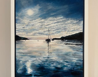 Reflexión de la mañana - Pintura acrílica original enmarcada
