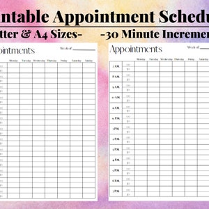 Printable Appointment Book, 30 Minute Increments, Weekly Schedule, Day Planner, Hourly Planner, Daily Appointments, Letter and A4