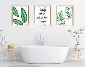 Bathroom Wall Decor, Set of 3 Wall Art, Home Printable, Printable Wall Art, Spa Bathroom Wall Art, Wash Your Worries Away