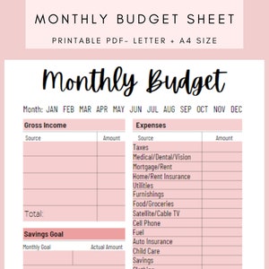 Monthly Budget Printable - PDF - A4 - Letter