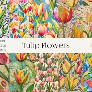 Papier de scrapbooking tulipe, papier de scrapbooking tulipe imprimable, papier de scrapbooking floral sans couture, motif transparent, papier de scrapbooking 12 x 12