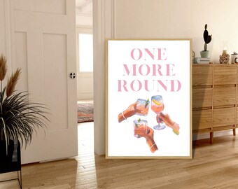 One More Round Wall Art, Bar Cart Martini Art, Retro Art Print, Cheers Wall Art Print, Trendy Girly Art, Cocktail Art