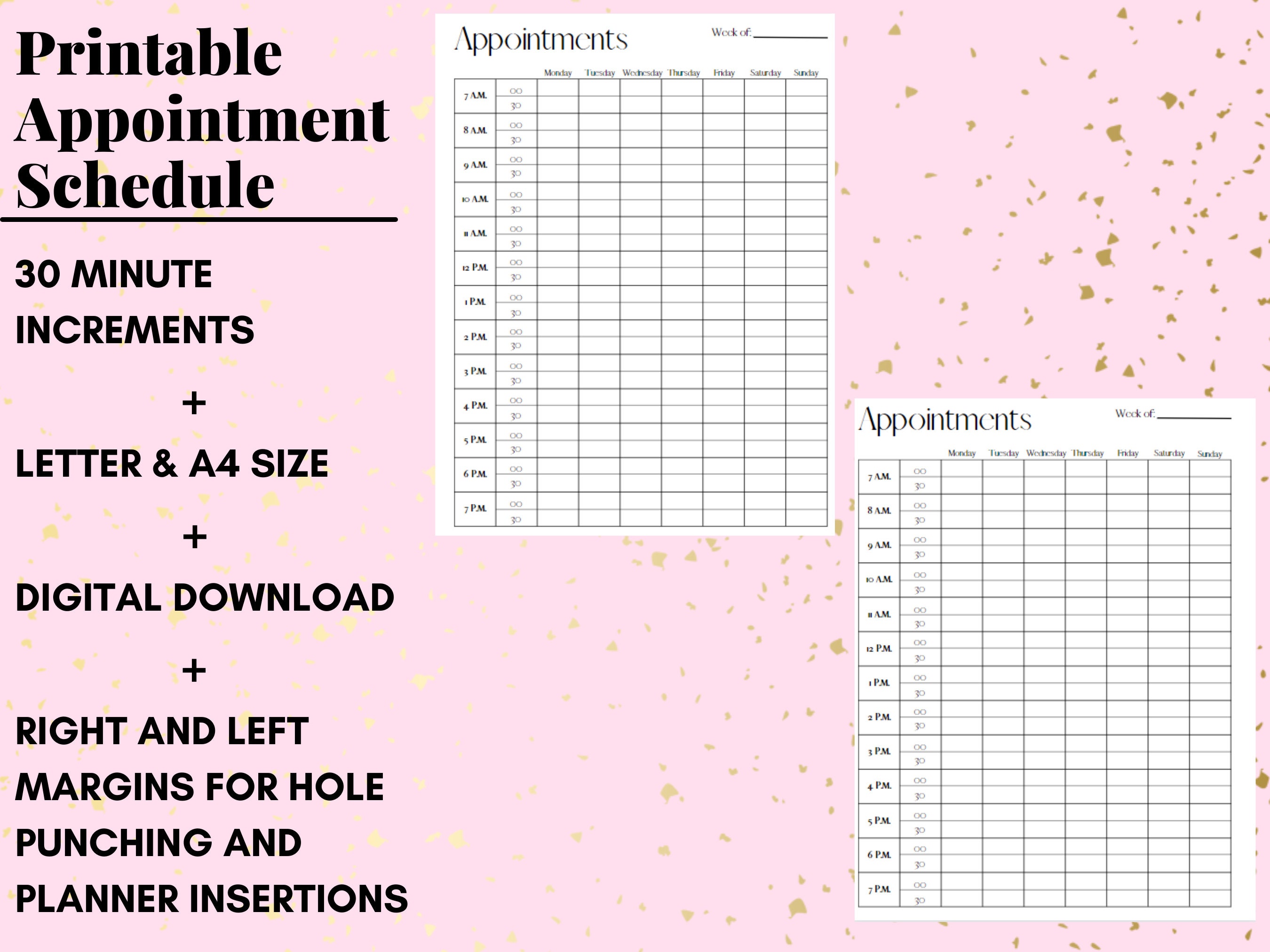 Printable Appointment Book, 30 Minute Increments, Weekly Schedule, Day ...