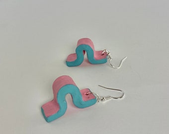 Teal and Pink Inch Worm Earrings