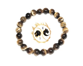 タイガーアイブレスレット、太陽神経叢チャクラ、ビジョン、お金、豊かさ、ビーズブレスレット