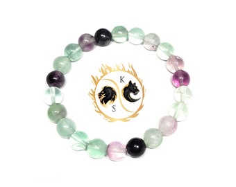 フローライトブレスレット | チャクラブレスレット | 第三の目チャクラ | 集中力と記憶力 | AAA ビーズブレスレット
