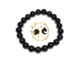 ブラック オブシディアン ブレスレット、ルート チャクラ、グラウンディング、AAA ビーズ ブレスレット